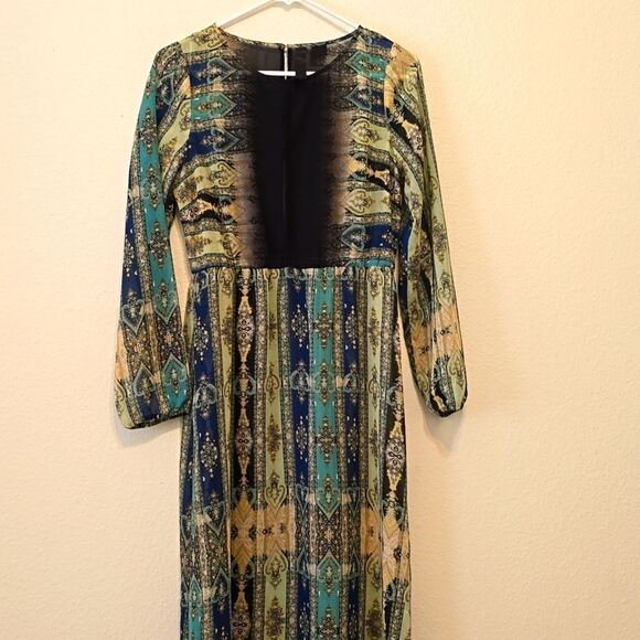 Anthropologie Petticoat Alley Womens Size M Print Dress Bohemian Sheer Peasant - Picture 1 of 7